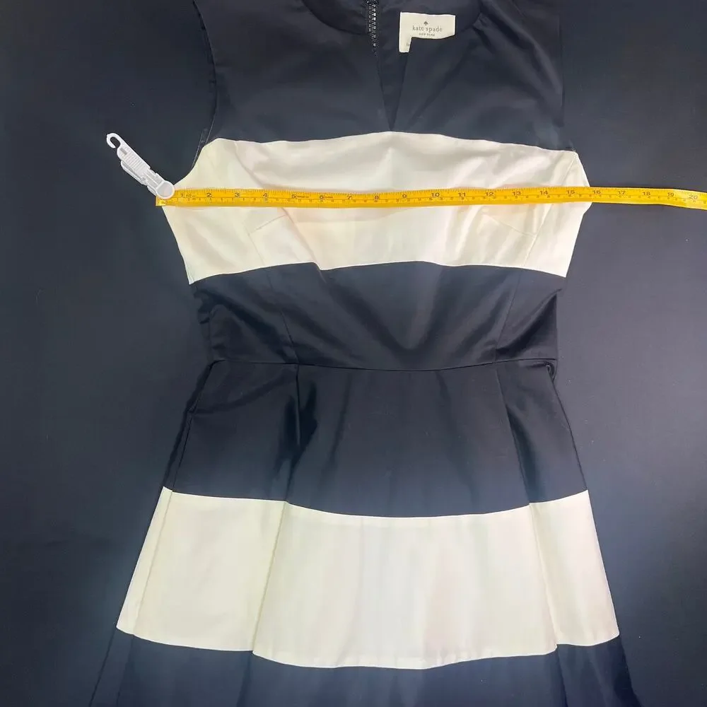 Kate Spade Corley Dress 2 Silk Cotton Colorblock Fit Flare Blue Black White